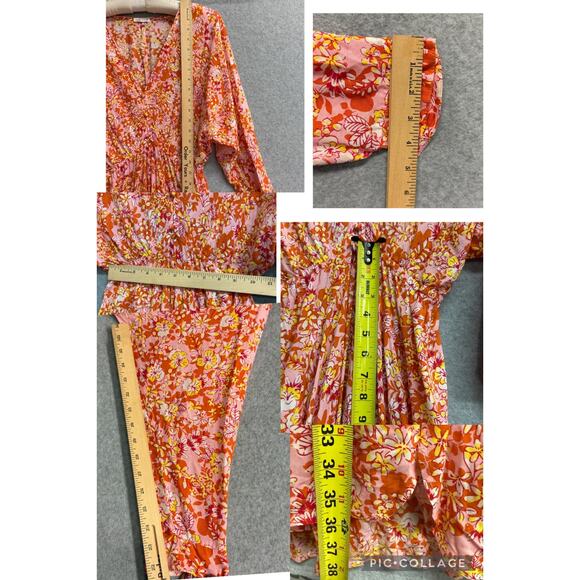 Poupette St Barth Ilona Pink Sweet Bell Floral Long Sleeve Boho Resort Sun Dress - Picture 10 of 11